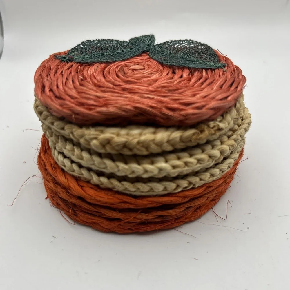 Lot 7 Orange/ Beige/Apple Coasters Retro 70's Natural fiber Woven Farmhouse Fall